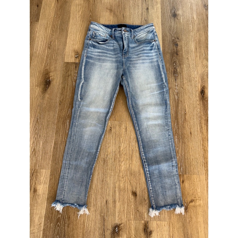 Buckle Black Ankle Skinny Jeans Women 28x27 Light Wash Raw Hem High Rise Denim